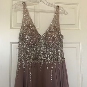 V-Neck Long Prom Dress with Beaded Bodice PromGirl